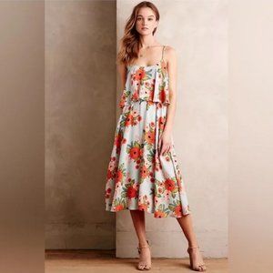 Anthropologie Paper Crown + Rifle Paper Co. Blue Poppy Field Dress Size SP